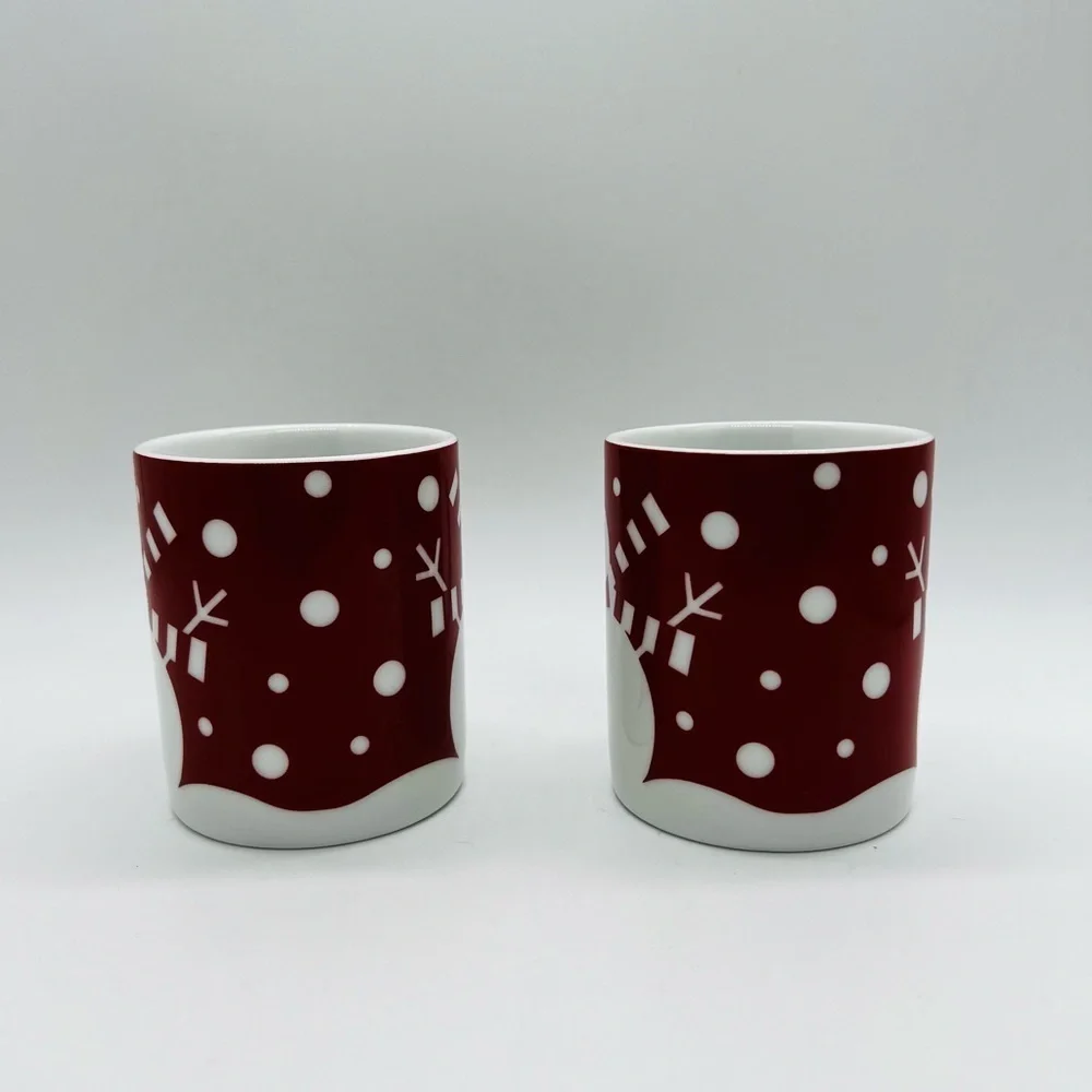 CRATE & BARREL SET OF 2 VINTAGE 2006 SNOWMAN MUGS WITH TAGS